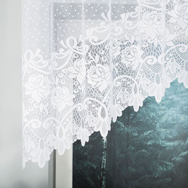 DEMETRIA - Færdigfremstillet jacquardgardin med underskæring forneden - 250x80 cm - hvid