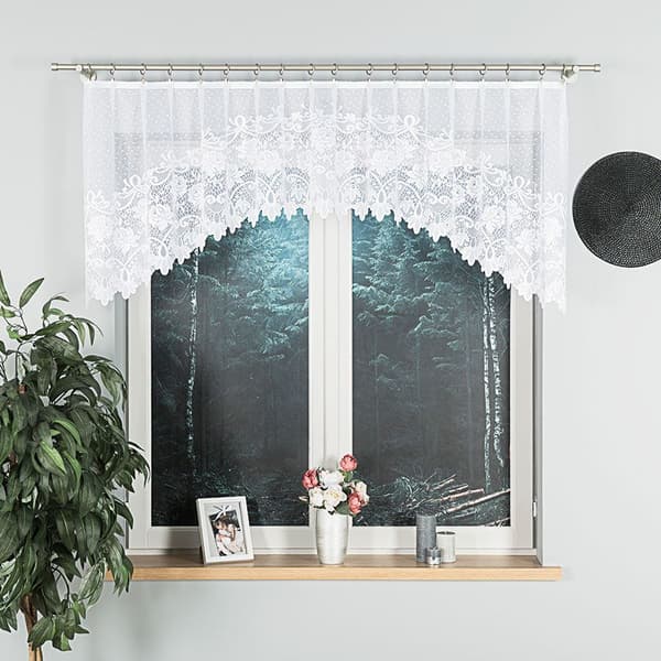 DEMETRIA - Færdigfremstillet jacquardgardin med underskæring forneden - 250x80 cm - hvid