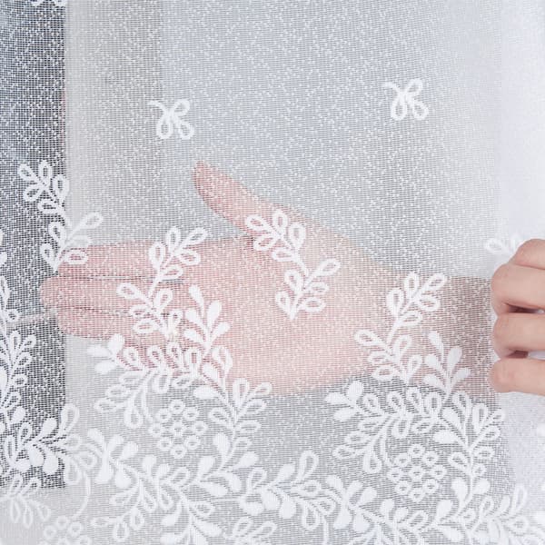 KAROLINA - Færdigfremstillet jacquardgardin med underskæring forneden - 250x120 cm - hvid