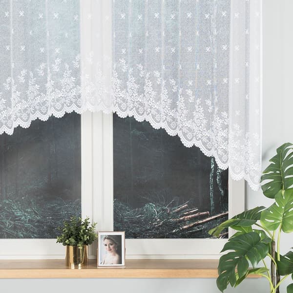 KAROLINA - Færdigfremstillet jacquardgardin med underskæring forneden - 250x120 cm - hvid