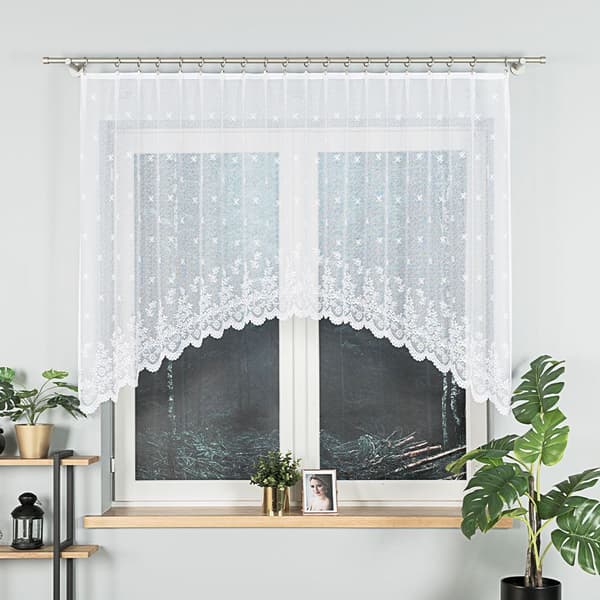 KAROLINA - Færdigfremstillet jacquardgardin med underskæring forneden - 250x120 cm - hvid