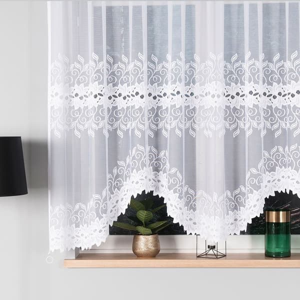 BASTIA - Færdigfremstillet jacquardgardin med underskæring forneden - 300x160 cm - hvid
