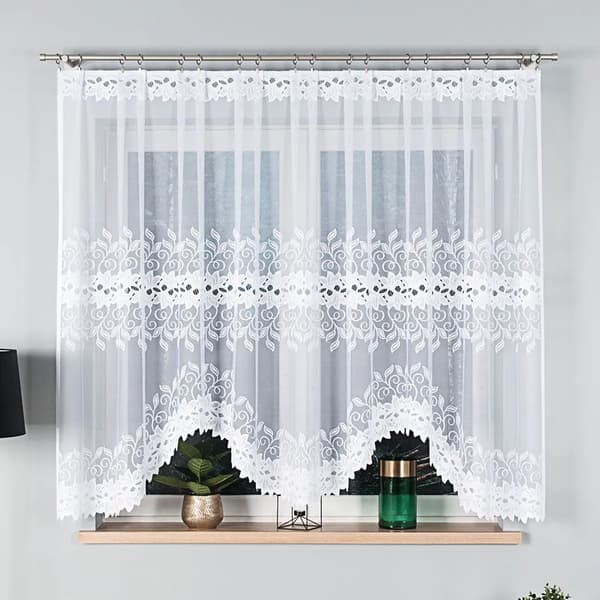 BASTIA - Færdigfremstillet jacquardgardin med underskæring forneden - 300x160 cm - hvid
