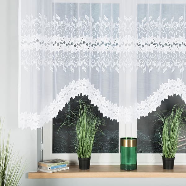 BASTIA - Færdigfremstillet jacquardgardin med underskæring forneden - 280x130 cm - hvid