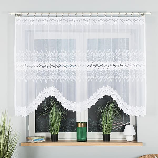 BASTIA - Færdigfremstillet jacquardgardin med underskæring forneden - 280x130 cm - hvid