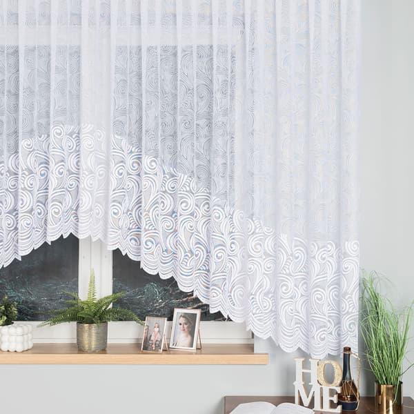 KINGA - Færdigfremstillet jacquardgardin med underskæring forneden - 500x160 cm - hvid