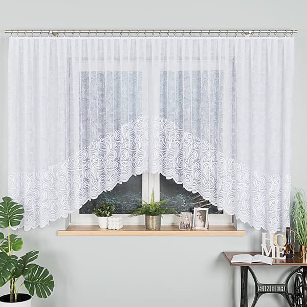 KINGA - Færdigfremstillet jacquardgardin med underskæring forneden - 500x160 cm - hvid