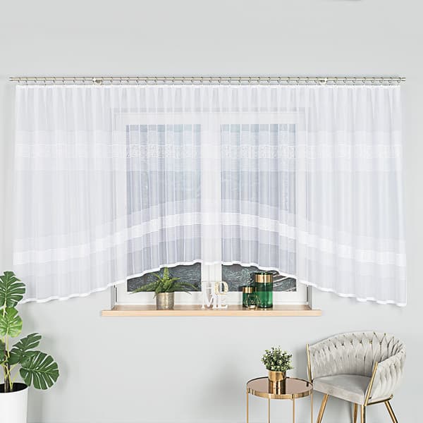 KLAUDYNA - Færdigfremstillet jacquardgardin med underskæring forneden - 620x160 cm - hvid