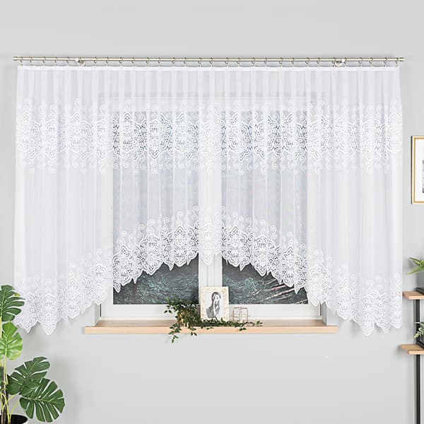 CELINA - Færdigfremstillet jacquardgardin med underskæring forneden - 500x160 cm - hvid