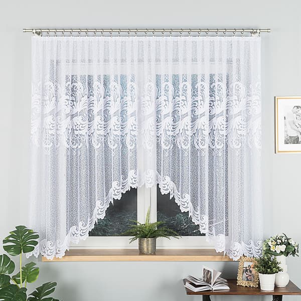 IWONA - Færdigfremstillet jacquardgardin med underskæring forneden - 400x160 cm - hvid