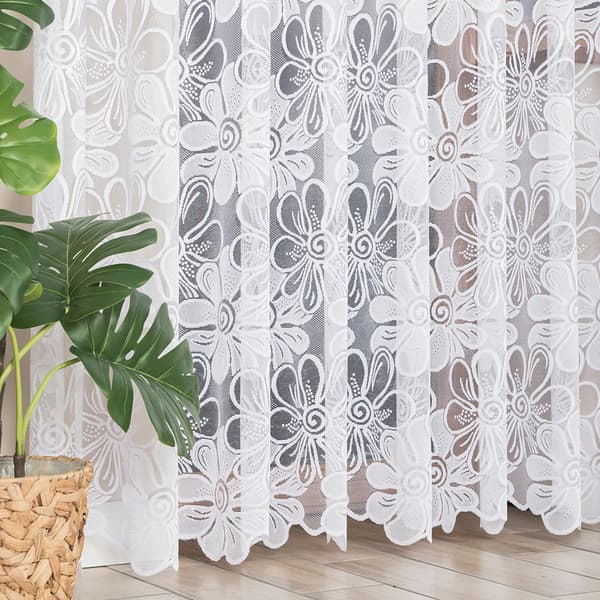 PATRYCJA - Færdigfremstillet jacquardgardin med lige bund - 300x250 cm - hvid