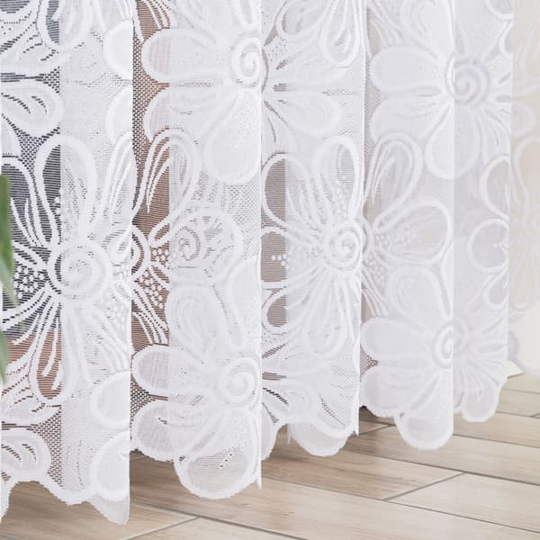 PATRYCJA - Færdigfremstillet jacquardgardin med lige bund - 300x250 cm - hvid