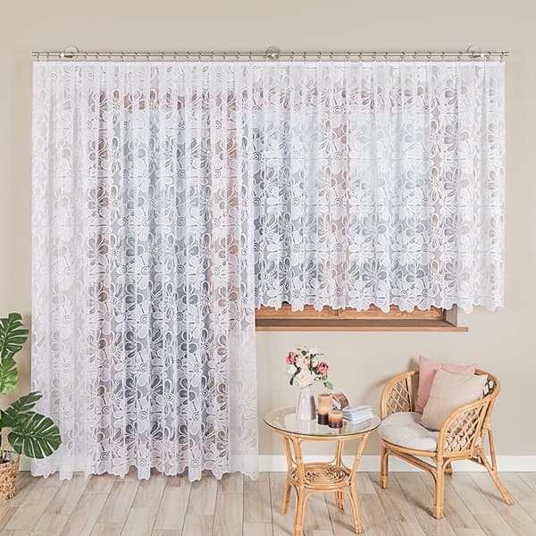 PATRYCJA - Færdigfremstillet jacquardgardin med lige bund - 300x250 cm - hvid