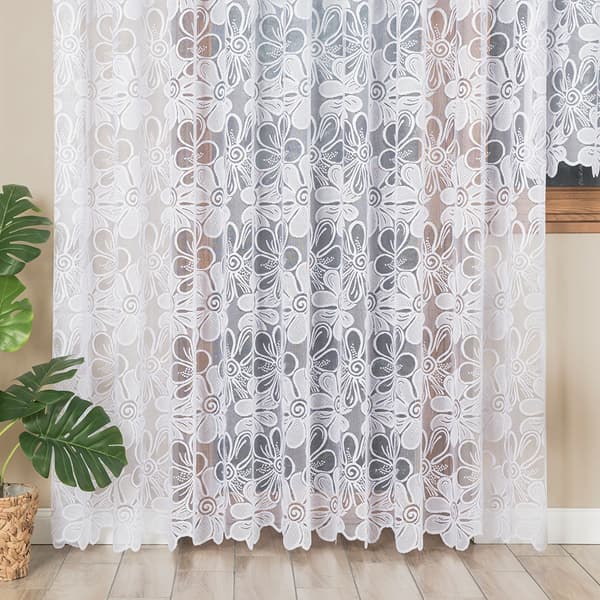 PATRYCJA - Færdigfremstillet jacquardgardin med lige bund - 300x250 cm - hvid