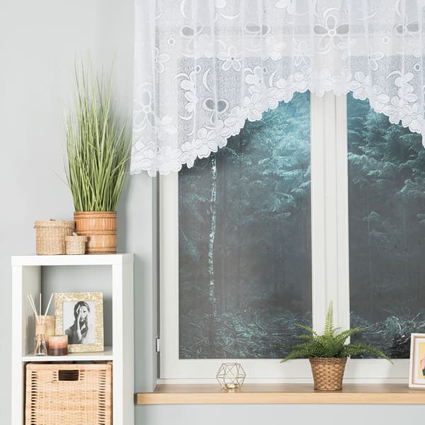 RENATA - Færdigfremstillet jacquardgardin med underskæring forneden - 250x80 cm - hvid