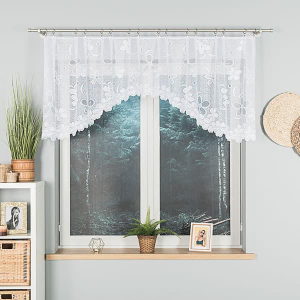 RENATA - Færdigfremstillet jacquardgardin med underskæring forneden - 250x80 cm - hvid