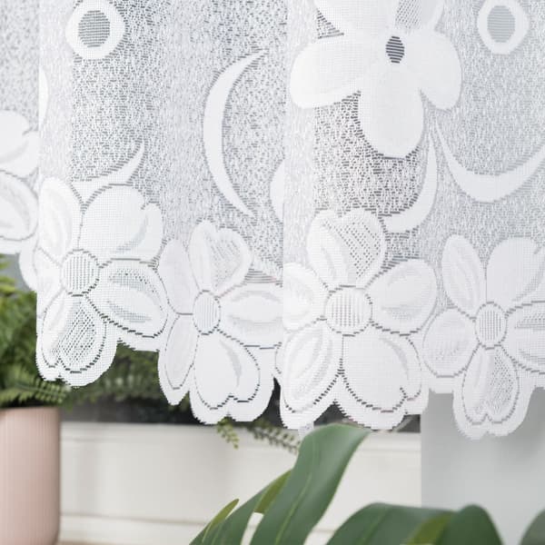 RENATA - Färdig jacquardgardin med underskärning nedtill - 400x150 cm - vit