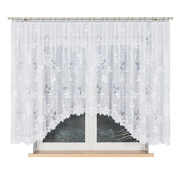 RENATA - Färdig jacquardgardin med underskärning nedtill - 400x150 cm - vit