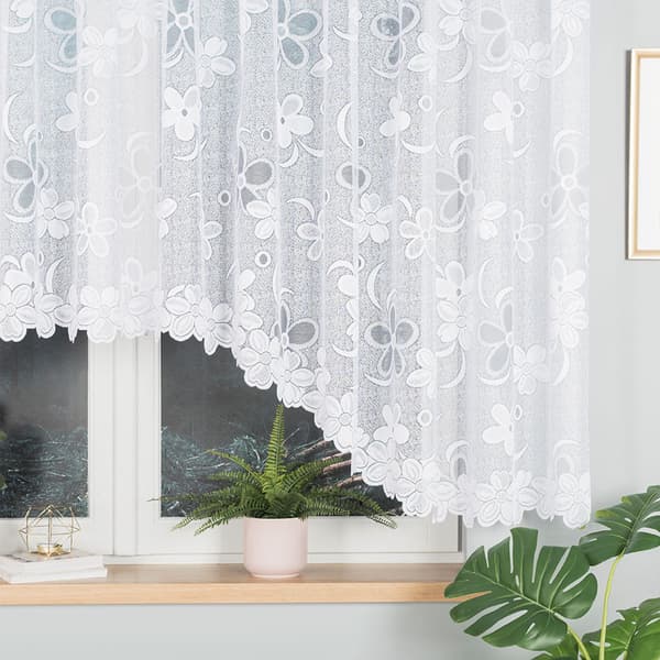 RENATA - Färdig jacquardgardin med underskärning nedtill - 400x150 cm - vit
