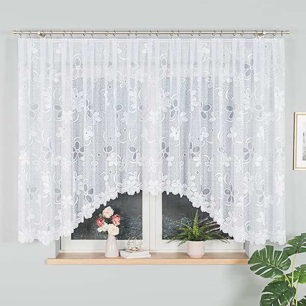 RENATA - Färdig jacquardgardin med underskärning nedtill - 400x150 cm - vit