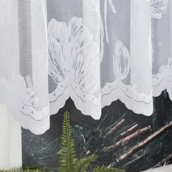 SONIA - Færdigfremstillet jacquardgardin med underskæring forneden - 450x160 cm - hvid