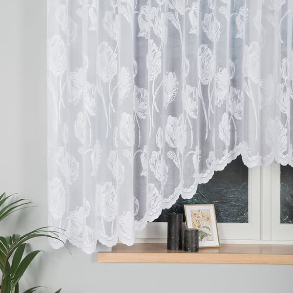 SONIA - Færdigfremstillet jacquardgardin med underskæring forneden - 450x160 cm - hvid