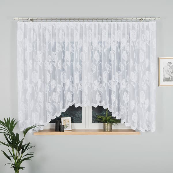 SONIA - Færdigfremstillet jacquardgardin med underskæring forneden - 450x160 cm - hvid
