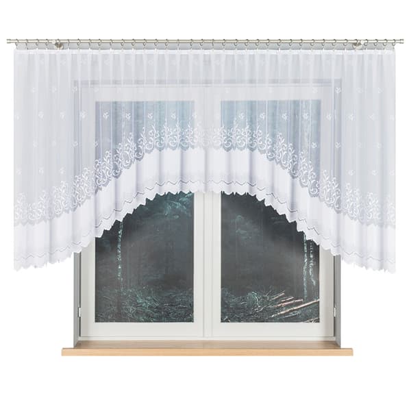 GENOWEFA - Færdigfremstillet jacquardgardin med underskæring forneden - 400x120 cm - hvid