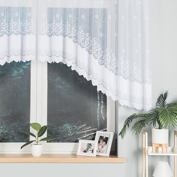 GENOWEFA - Færdigfremstillet jacquardgardin med underskæring forneden - 400x120 cm - hvid