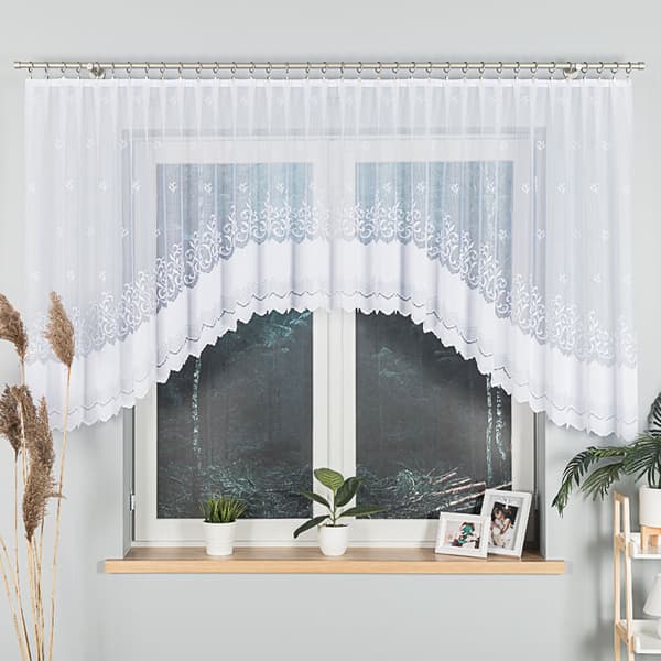 GENOWEFA - Færdigfremstillet jacquardgardin med underskæring forneden - 400x120 cm - hvid