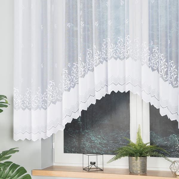 GENOWEFA - Færdigfremstillet jacquardgardin med underskæring forneden - 350x140 cm - hvid