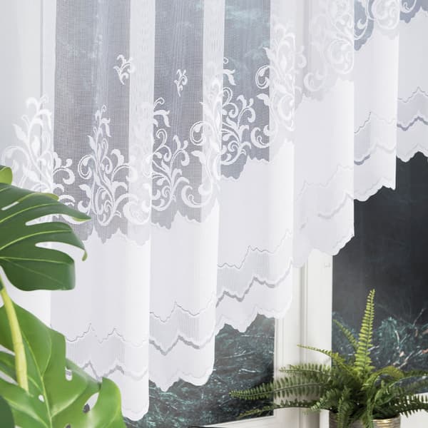 GENOWEFA - Færdigfremstillet jacquardgardin med underskæring forneden - 350x140 cm - hvid