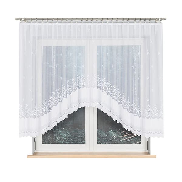 GENOWEFA - Færdigfremstillet jacquardgardin med underskæring forneden - 350x140 cm - hvid