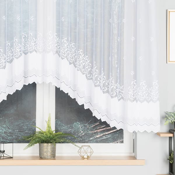 GENOWEFA - Færdigfremstillet jacquardgardin med underskæring forneden - 350x140 cm - hvid