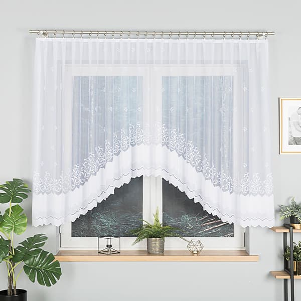 GENOWEFA - Færdigfremstillet jacquardgardin med underskæring forneden - 350x140 cm - hvid