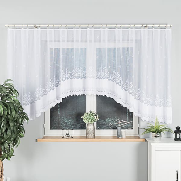GENOWEFA - Færdigfremstillet jacquardgardin med et snit i bunden - 450x140 cm - hvid