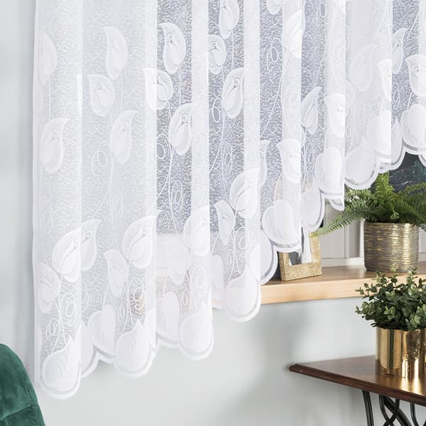 NORA - Färdig jacquardgardin med underskärning nedtill - 450x180 cm - vit