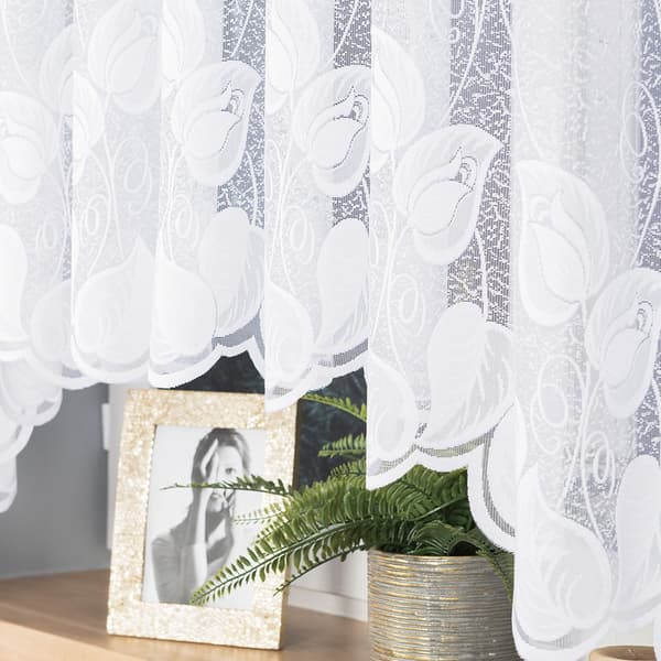 NORA - Färdig jacquardgardin med underskärning nedtill - 450x180 cm - vit
