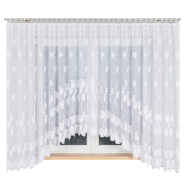 NORA - Färdig jacquardgardin med underskärning nedtill - 450x180 cm - vit