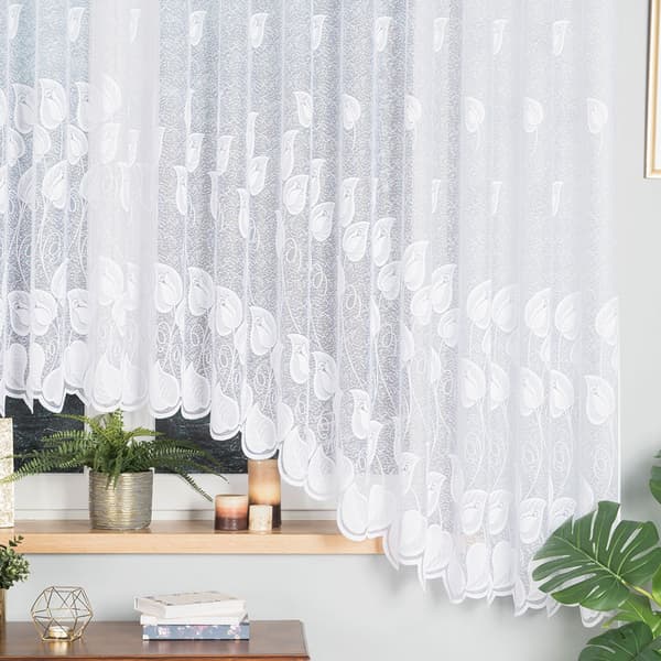 NORA - Färdig jacquardgardin med underskärning nedtill - 450x180 cm - vit