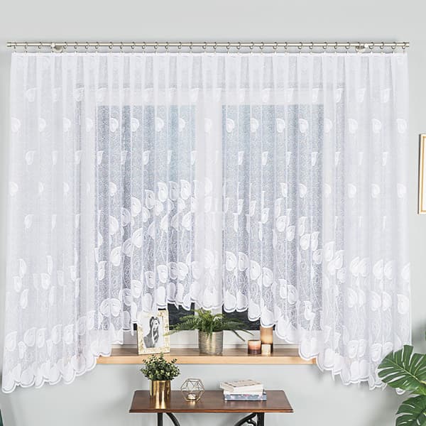 NORA - Färdig jacquardgardin med underskärning nedtill - 450x180 cm - vit
