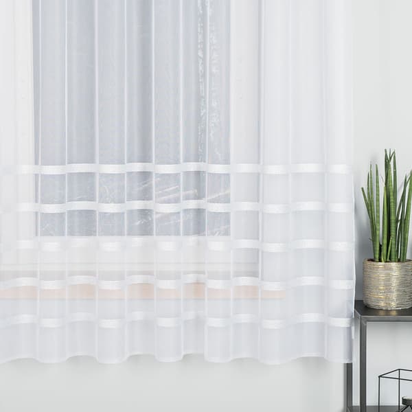 HALINA - Färdig jacquardgardin med rak botten - 400x180 cm - vit