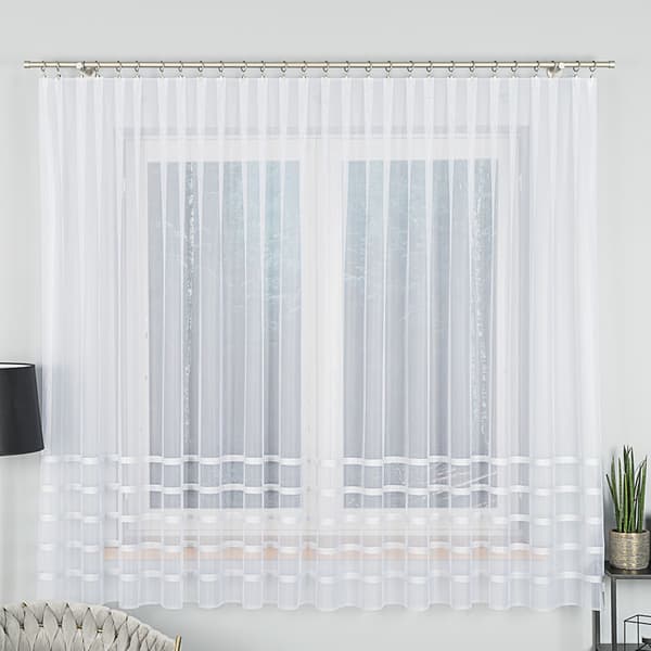 HALINA - Färdig jacquardgardin med rak botten - 400x180 cm - vit