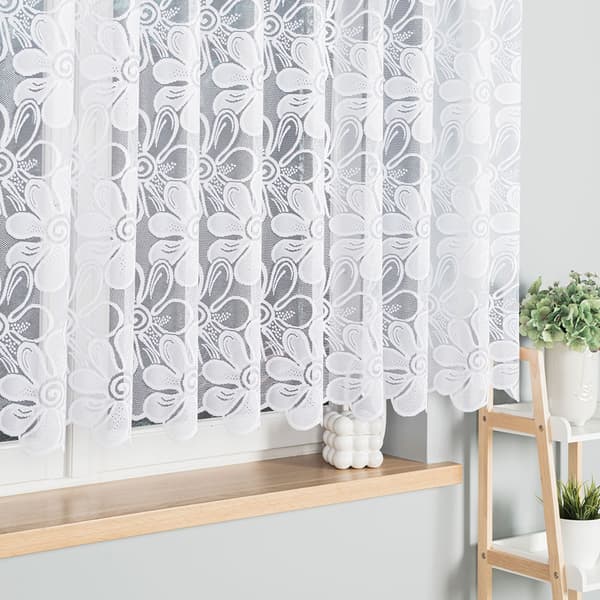 PATRYCJA - Færdigfremstillet jacquardgardin med lige bund - 300x150 cm - hvid