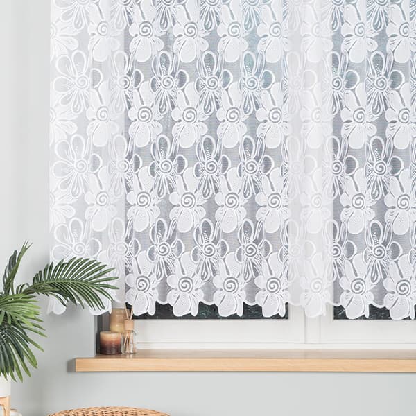 PATRYCJA - Færdigfremstillet jacquardgardin med lige bund - 300x150 cm - hvid