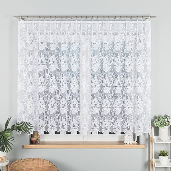 PATRYCJA - Færdigfremstillet jacquardgardin med lige bund - 300x150 cm - hvid