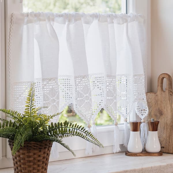 RACHELA - Færdigfremstillet gardin med gennembrudt mønster - 100x45 cm - hvid