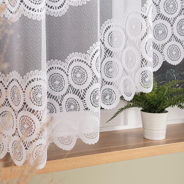 MALWINA - Färdig jacquardgardin med underskärning nedtill - 310x160 cm - vit