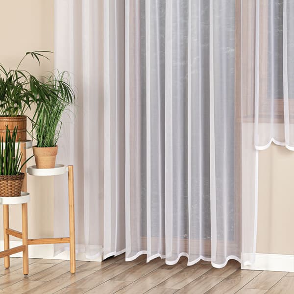 ELZA - Færdigfremstillet jacquardgardin med lige bund - 300x230 cm - hvid