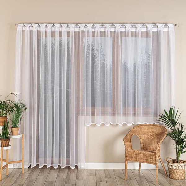 ELZA - Færdigfremstillet jacquardgardin med lige bund - 300x230 cm - hvid